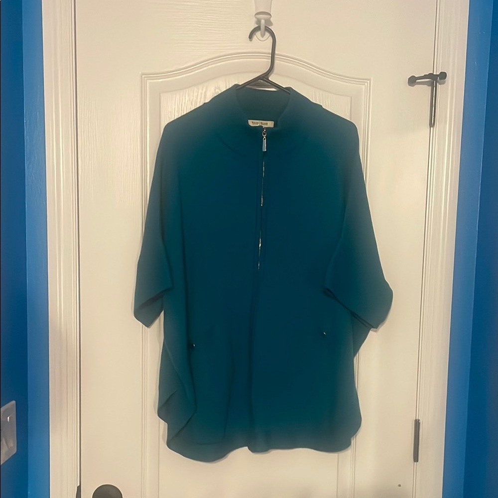 WHBM Teal Women's Poncho Zip Sweater